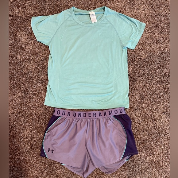 Old Navy Women’s Seamless Top & Under Armour Shorts - Picture 1 of 6